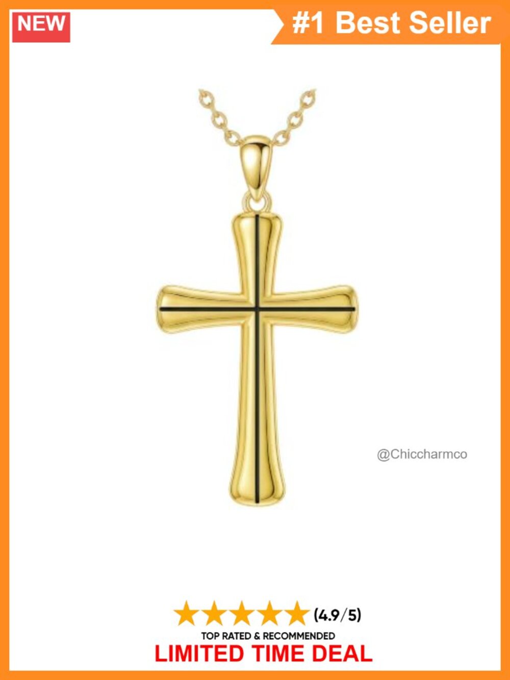 14k Gold Plated Cross Necklace 22in Adjustable Chain Christian Gift